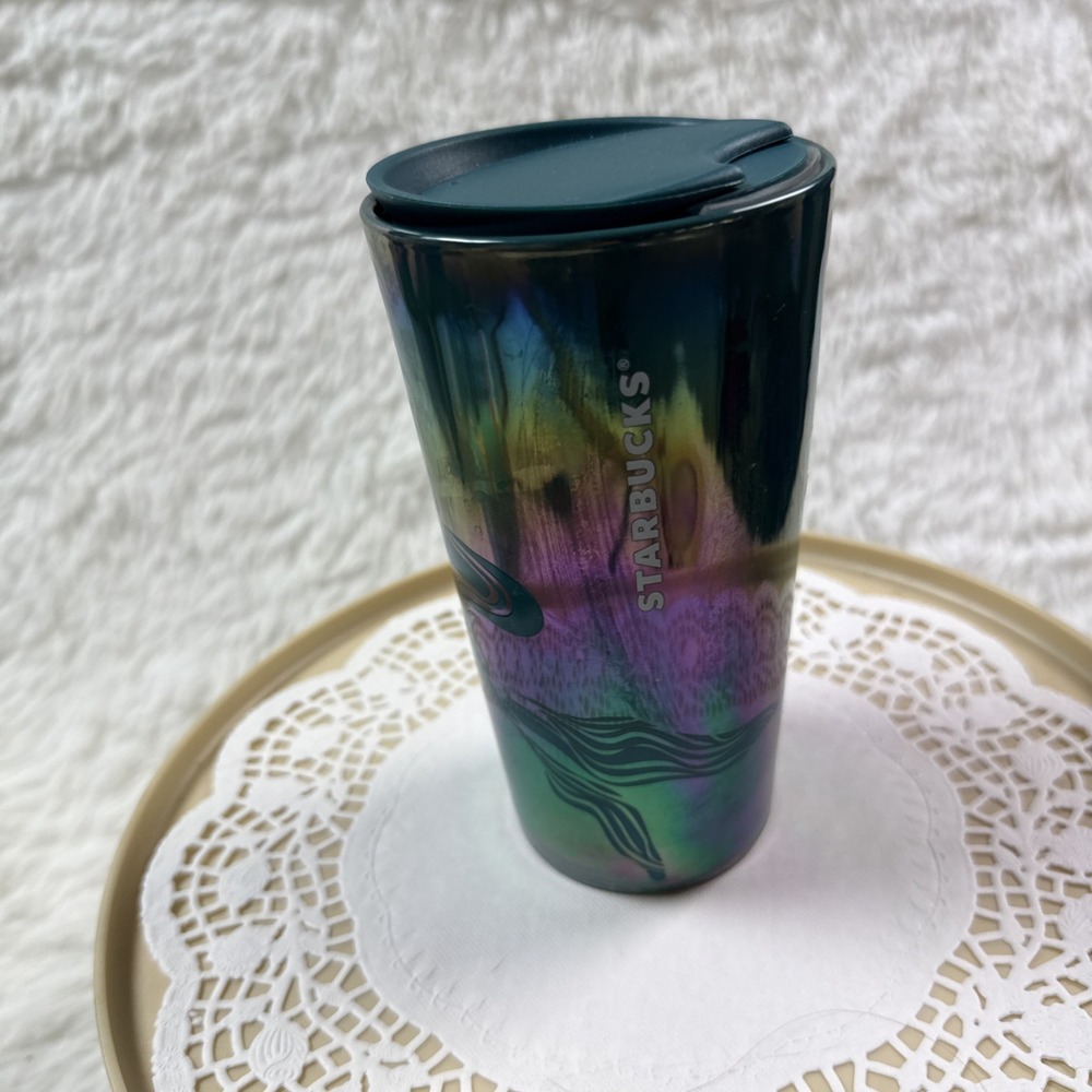 Starbucks 2023 Teal Blue Iridescent Siren Mermaid Ceramic Travel Tumbler Cup Lid - Picture 6 of 11